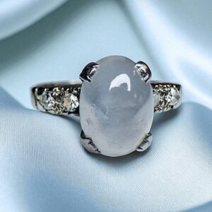 ANTIQUE- 18K Gold- Star Moonstone & Diamond Ring -Late Edwardian Art Deco 2.7g